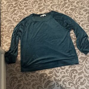 LOFT Forrest green  Velvet Long Sleeve Blouse